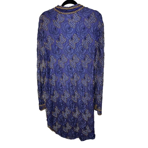 Gunit Womens Beaded Sheer Royal Blue Long Jacket XL 100% Rayon Made In India - Picture 10 of 14